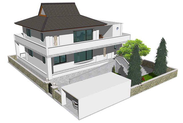 ilustrace domu s betonovým plůtkem